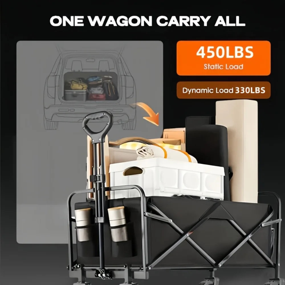 Foldable Wagon, 330/450LB Heavy Duty Foldable Utility Garden Wagon With Terrain Car storage car Wheels, Side Pockets, Portable C