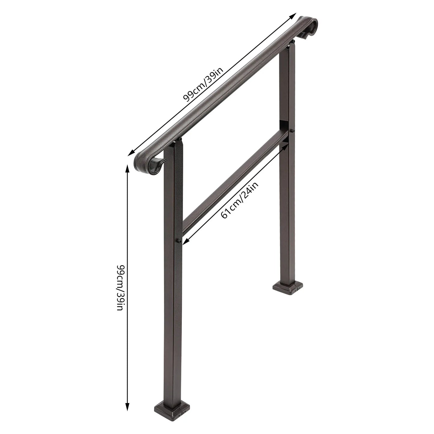 3-Step Staircase Handrail Ladder Type 881.8lbs Load-bearing For Outdoor Black/Dark Brown