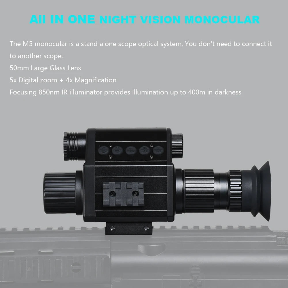 Digital Night Vision Riflescope 940nm IR Scope Sight Monocular 5X Zoom HD 1080P Video Photo 300m