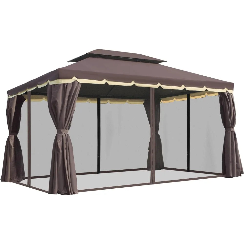 10' x 13' Patio Gazebo, Outdoor Gazebo Canopy Shelter with Netting and Curtains, Aluminum Frame