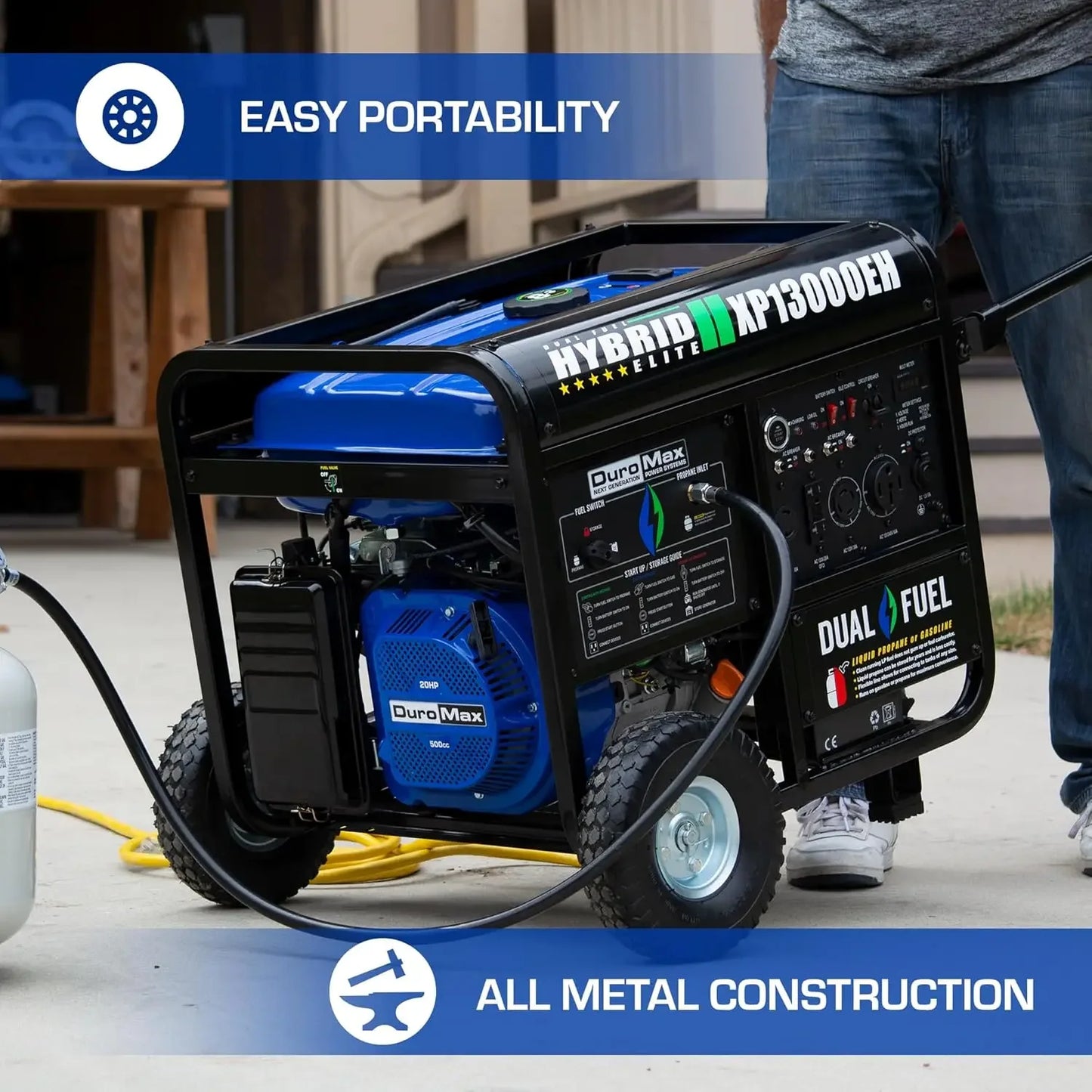 Dual Fuel Portable Generator 13000 Watt Gas or Propane Powered Electric Start-Home Back Up