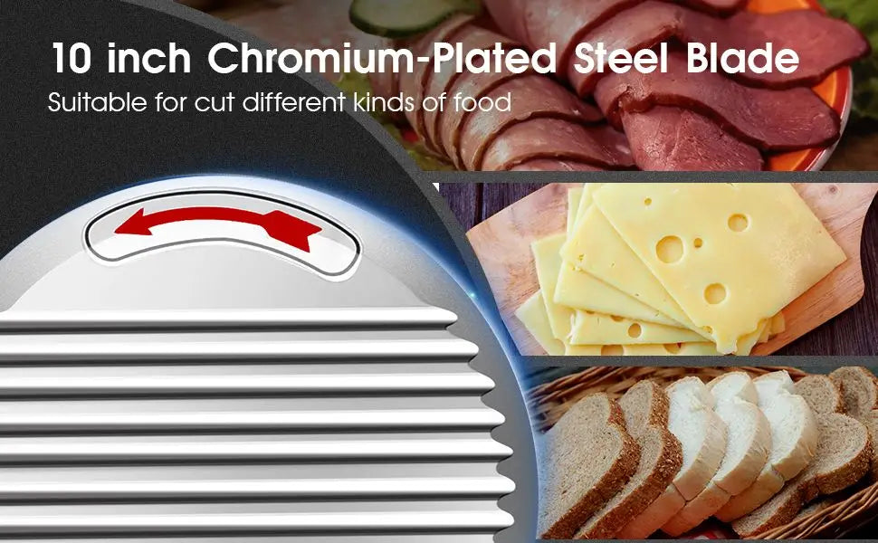 10 inch Chromium-Steel Blade Semi-Auto for Meat Cheese 240W,Silver Meat Slicer Machine