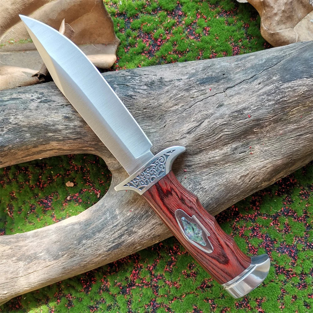 Knife, Fixed Blade with Wood Handle, 7Cr13 Steel with Scabbard - My Store