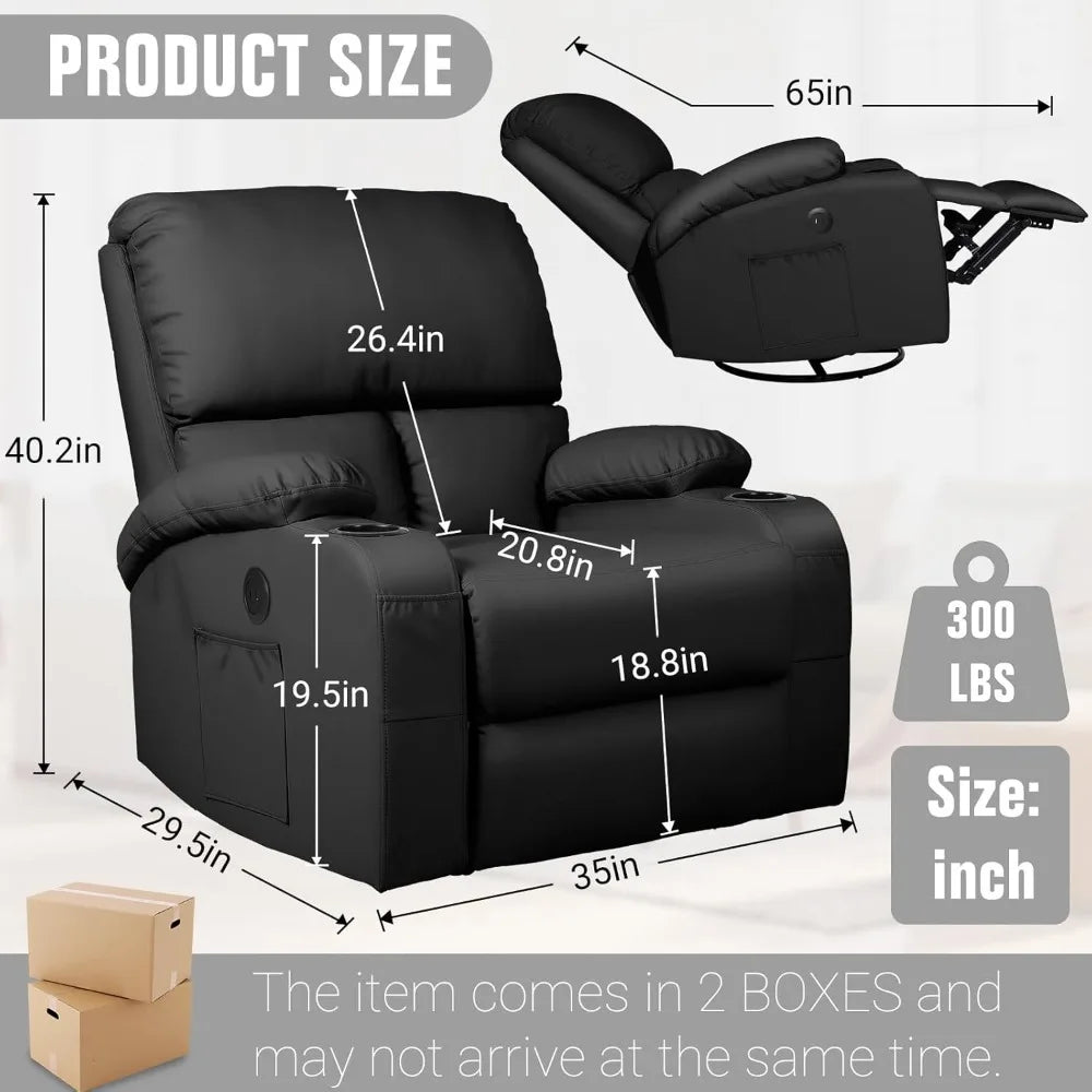 Massage Rocker Recliner Chair with Vibration Massage and Heat, USB and Type-C Ports, 360° Swivel