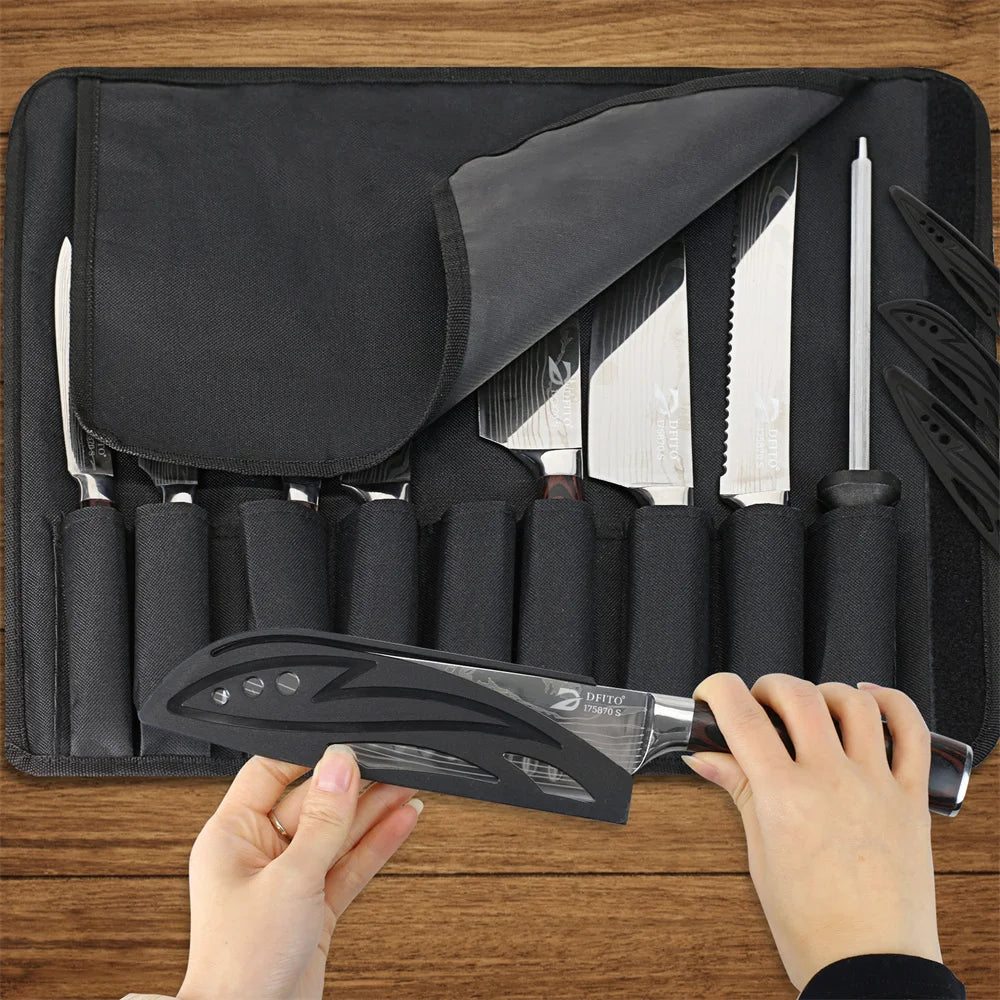 8pcs Kitchen Knife Damascus Stainless Steel Chef Knife / Santoku Knives With Nylon Bag