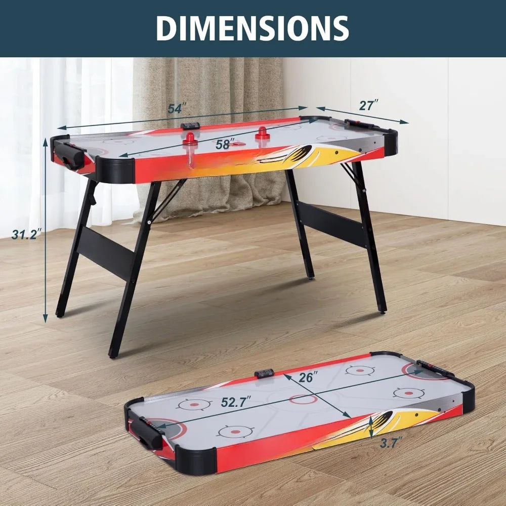 58in Folding Air Hockey Table, LED Electronic Scoring Powerful 12V Motor