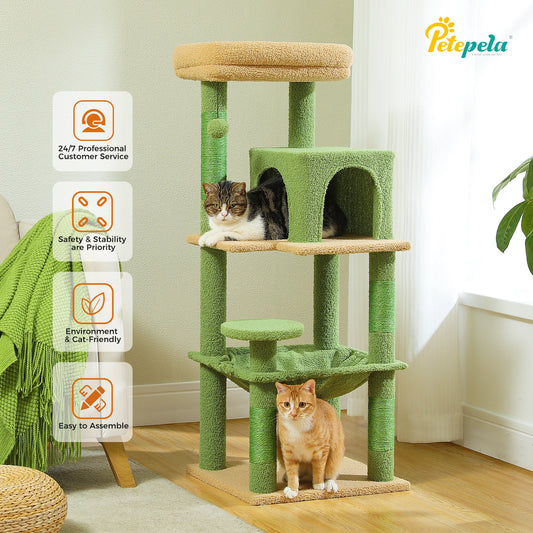 Cat Tree for Indoor Cats, 5-Level Cat Tower for Large Cats with Metal Frame Large Hammock Cat Condo