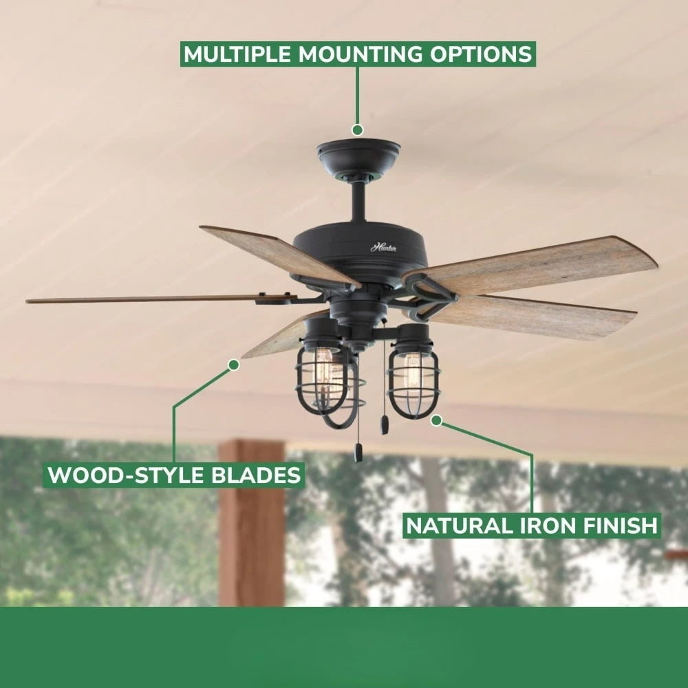 Fan Company 50409 Rustic 52"Starklake Indoor/Outdoor Ceiling Fan w/3 LED Bulbs/Pull Chain Control