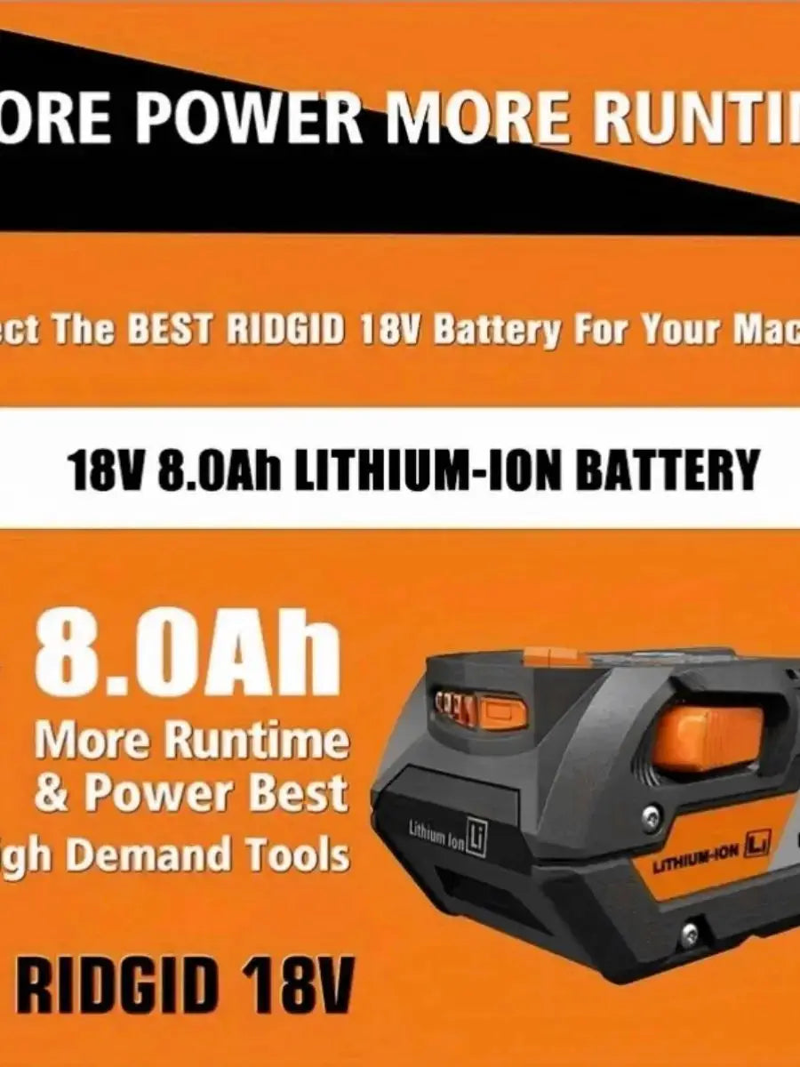Upgraded R840087 18V 8.0Ah Lithium Battery/RIDGID 18V R840083, R840085, AC840085, Cordless