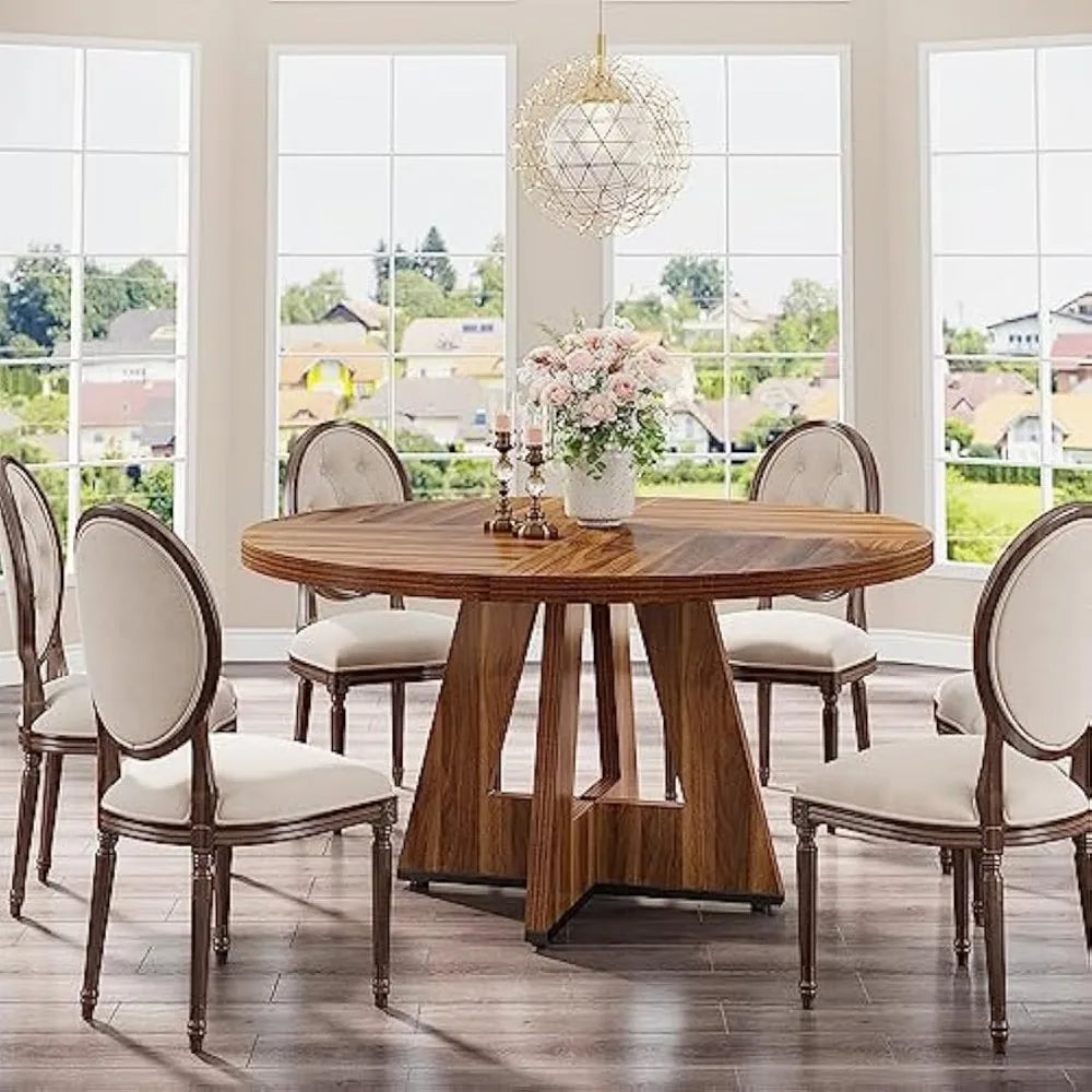 Round Dining Table for 4, 47 Inch Farmhouse Kitchen Table (Chairs Not Included)