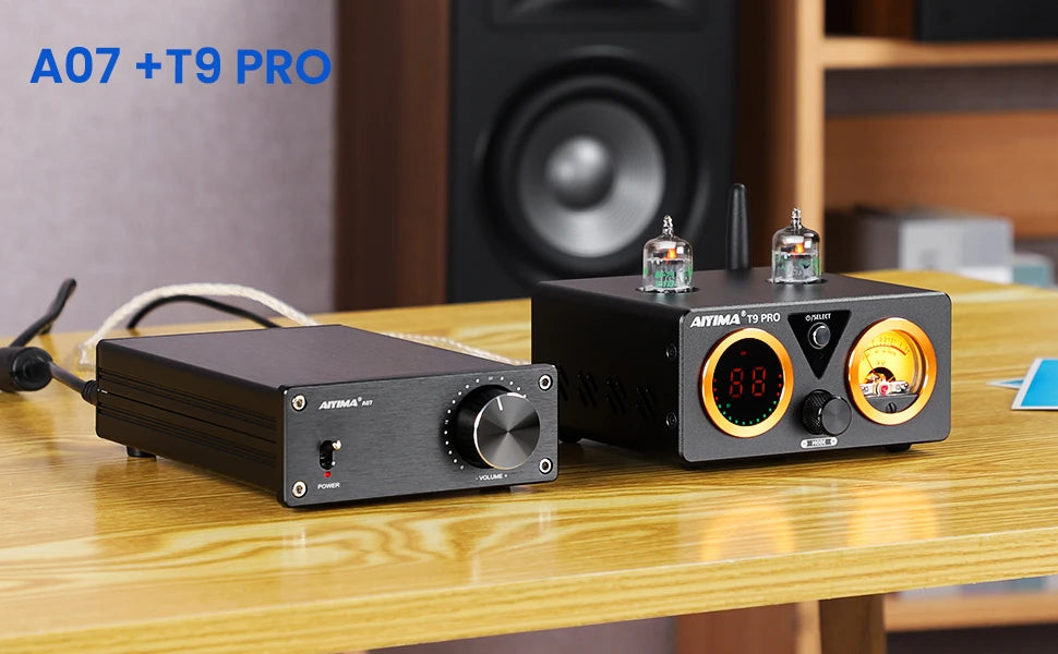 AIYIMA Audio T9 Pro Stereo Vacuum Tube Amplifier Bluetooth 5.1 QCC3031 Aptx USB DAC COAX OPT HiFi Home Digital Amp VU Meter 100w