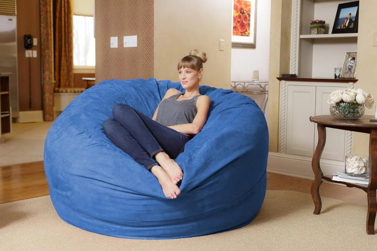 Bean Bag Chair: Giant 6' Memory Foam Furniture Bean Bag - Big Sofa/Soft Microfiber Cover, Royal Blue