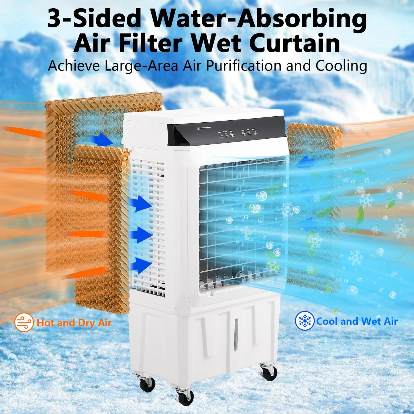 Evaporative Air Cooler, 1800CFM Swamp Cooler w/Remote 12H Timer, 4 Ice Packs, 3 Modes, 8.4 Gallon