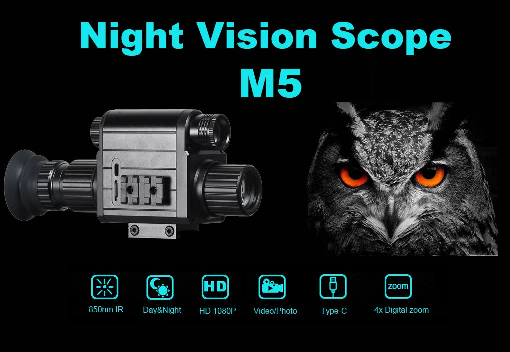 Digital Night Vision Riflescope 940nm IR Scope Sight Monocular 5X Zoom HD 1080P Video Photo 300m