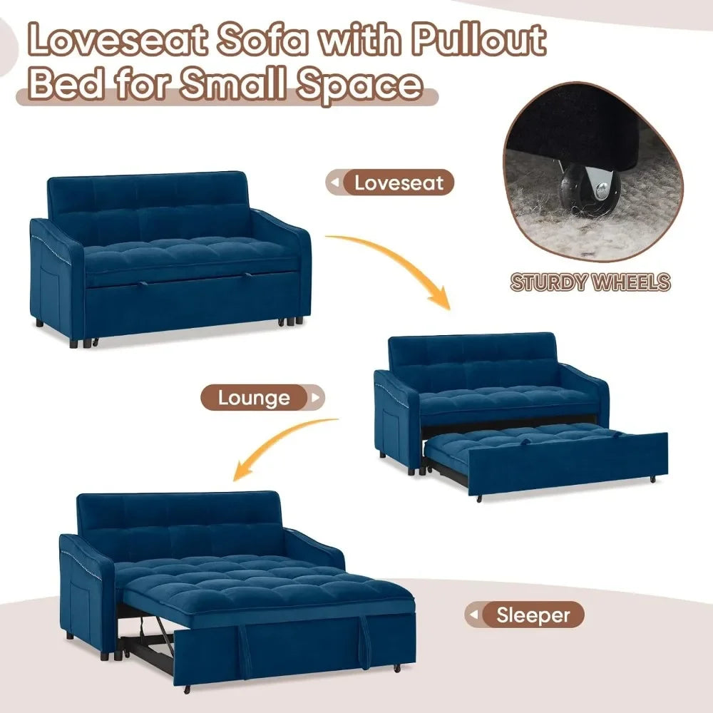 3 in 1 Sleeper Sofa Couch Bed w/USB & Type C Port, 52" Small Modern Loveseat Sofa w/Pull Out Bed