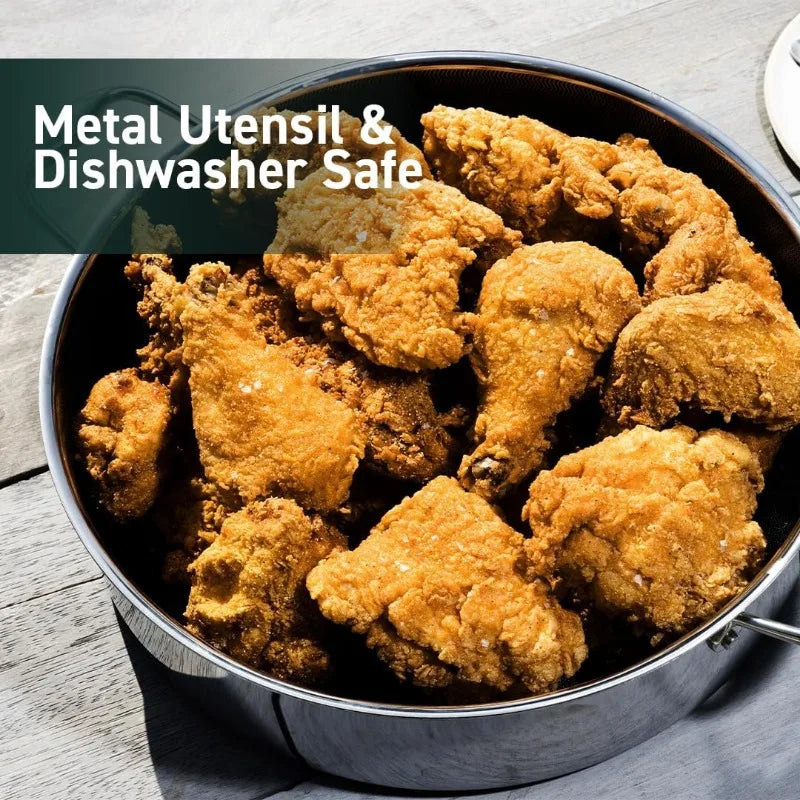 HexClad Hybrid Nonstick Sauté Pan and Lid, Chicken Fryer, 7-Quart, Dishwasher and Oven-Safe,