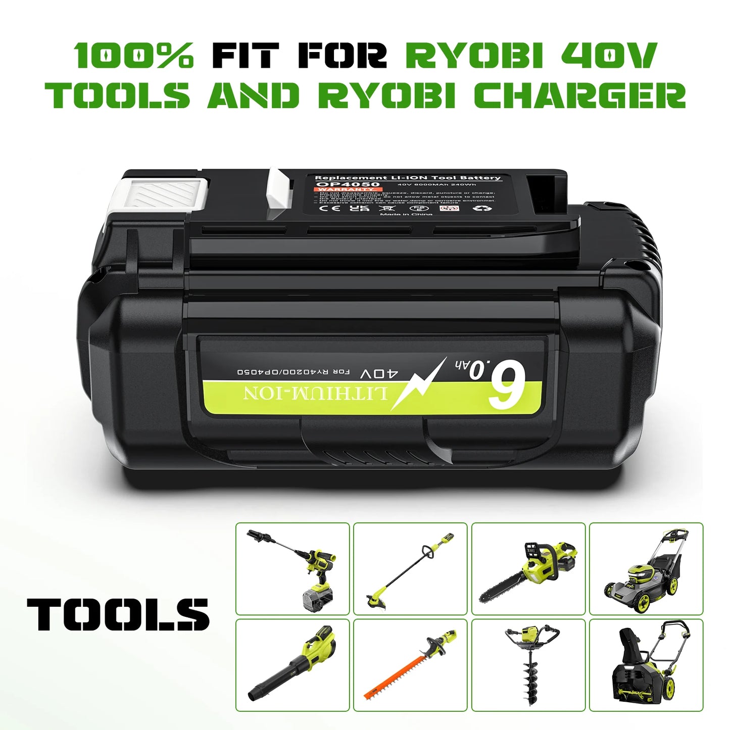 Ryobi OP40401 Battery 40V 6.0Ah Ryobi OP4026 OP4030 OP4050 OP4060A OP40201 OP40301 Batteries