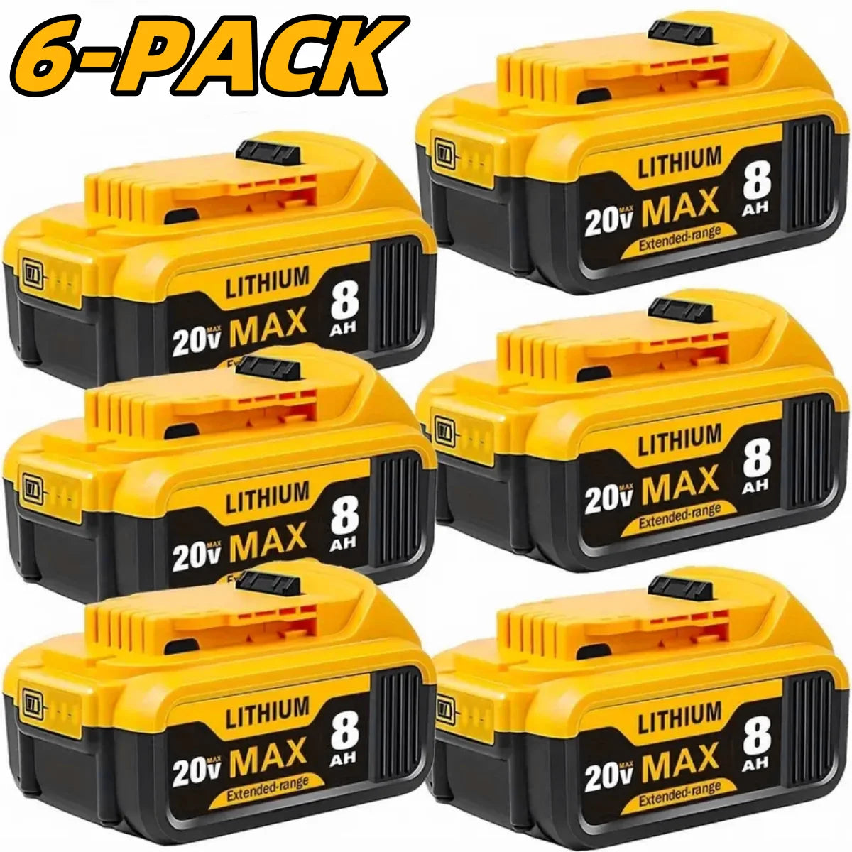 8.0Ah 20V Lithium-Ion Replacement Batteries for Dewalt/DCB200, DCB205, DCB206 & More