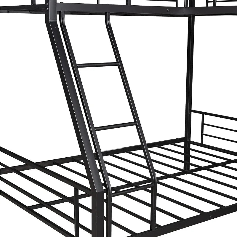 Metal Triple Bunk Beds, Twin Over Full Bunk Bed Attached Twin Loft Bed with Desk, L-Shape Triple Bed