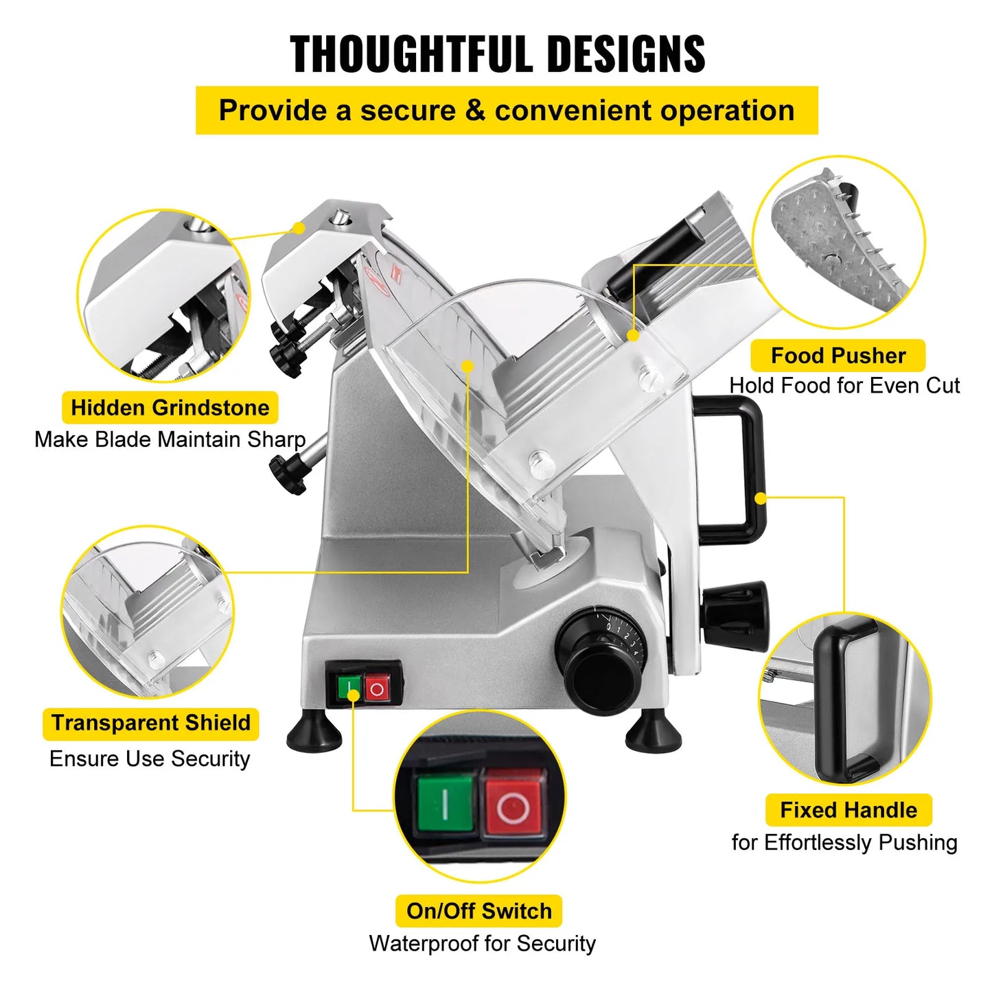 SucceBuy Meat Slicer 8/10inch Carbon Steel Blade Electric Deli Food Slicer Adjustable/Commercial