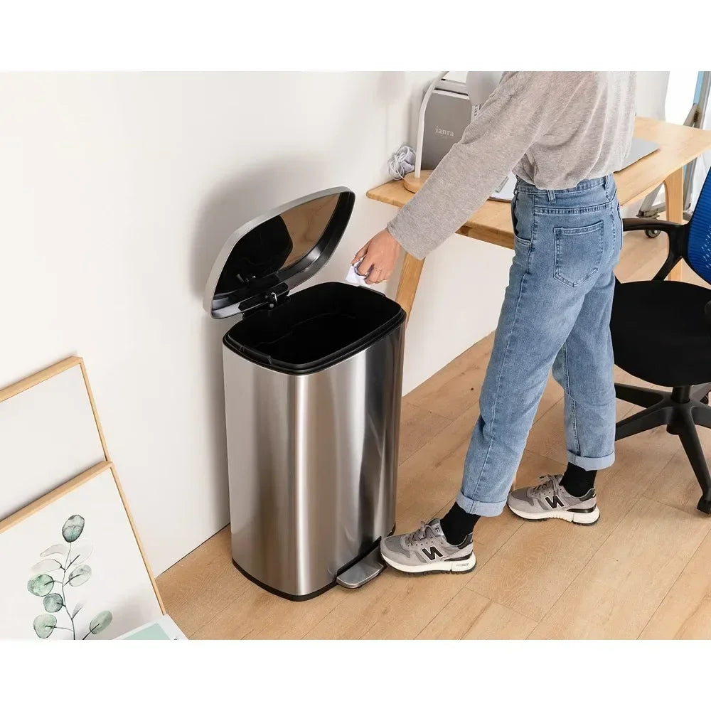 13 Gallon/50 L Garbage Can Kitchen Trash Can with Lid for Office Bedroom Bathroom Step Trash Bin