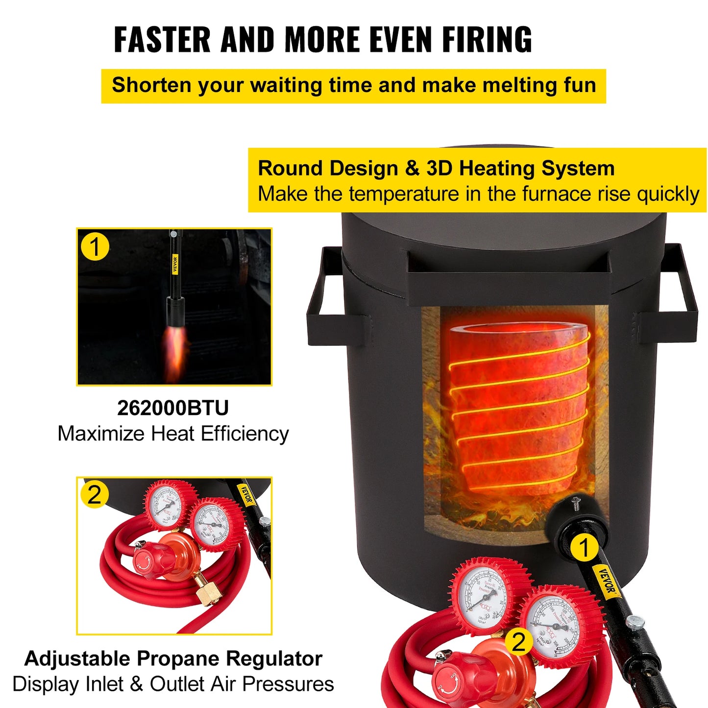 VEVOR Propane Melting Furnace 2/4/5/6/10 KG Metal Foundry Furnace Kit w/ Graphite Crucible & Tongs