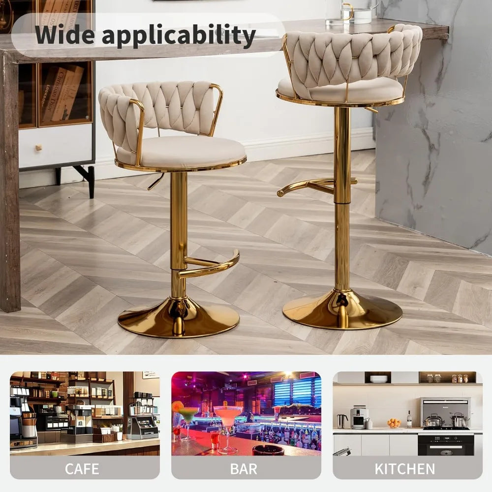 Gold Bar 4 Stools, Counter Height Bar Stools w/Low Back, Velvet Adjustable Height Barstool 360°