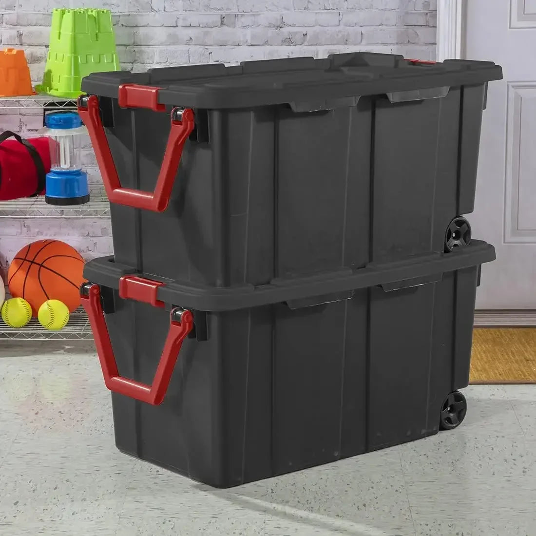 40 Gallon Lidded Home Storage Bins, Durable Stackable Industrial Storage Containers Tote