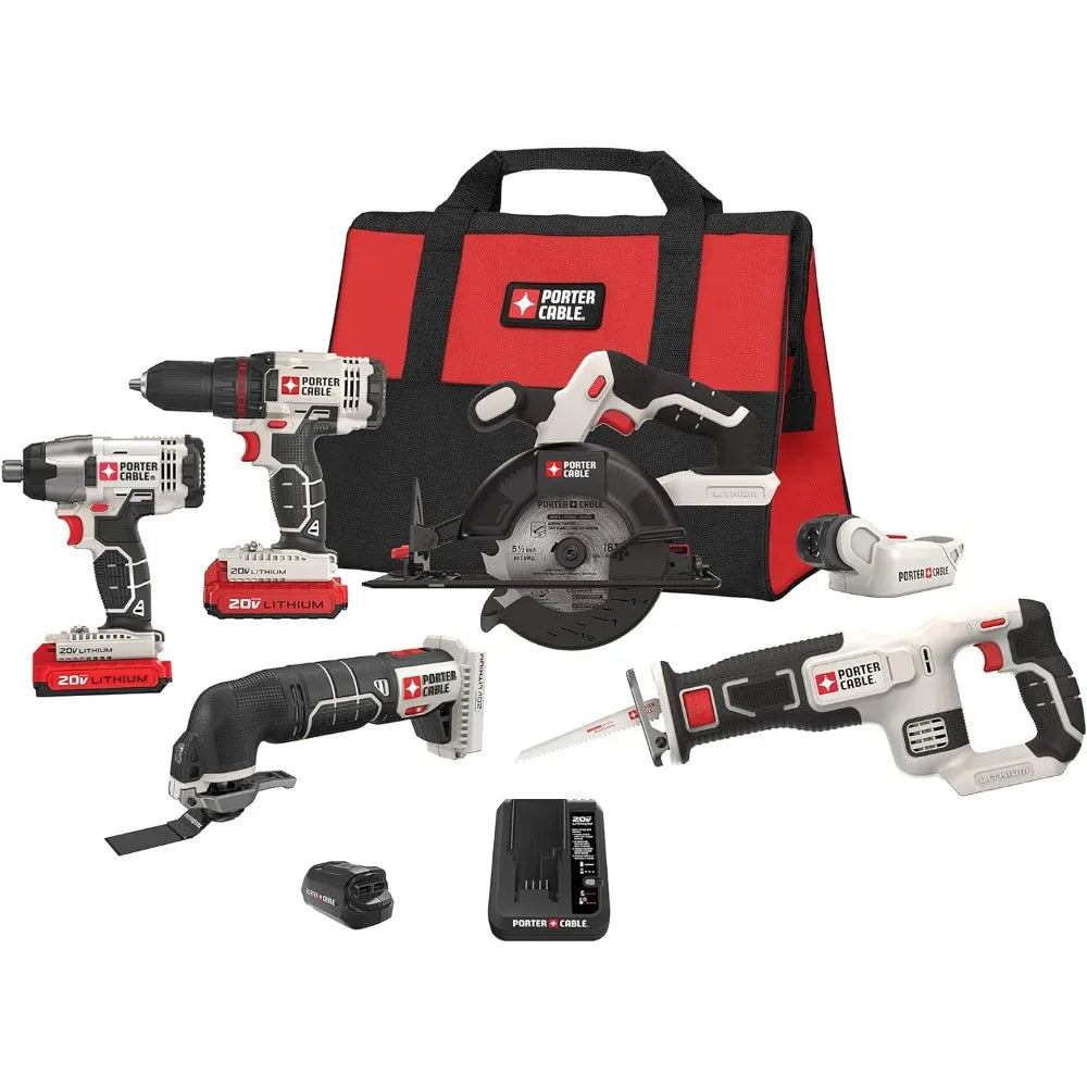 PORTER CABLE 20V MAX* Cordless Drill Combo Kit, 6-Tool (PCCK617L6)