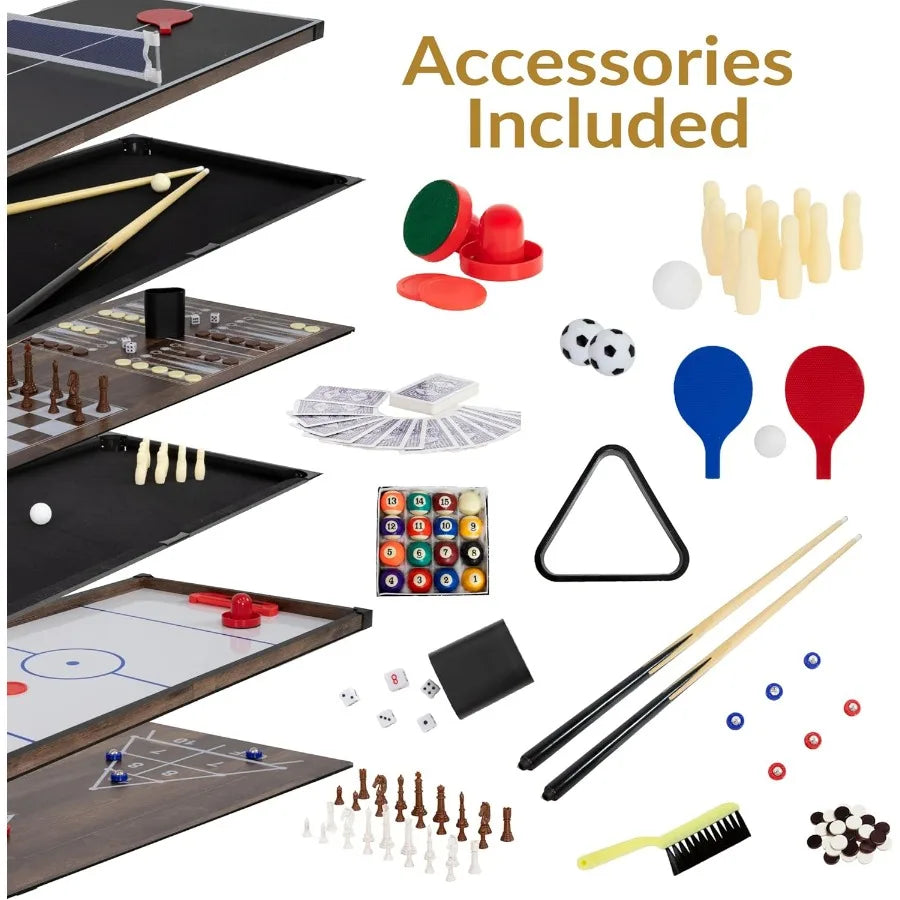 Sunnydaze 10-in-1 Game Table for Home Entertainment - Multi-Game/Billiards Push Hockey Foosball Ping