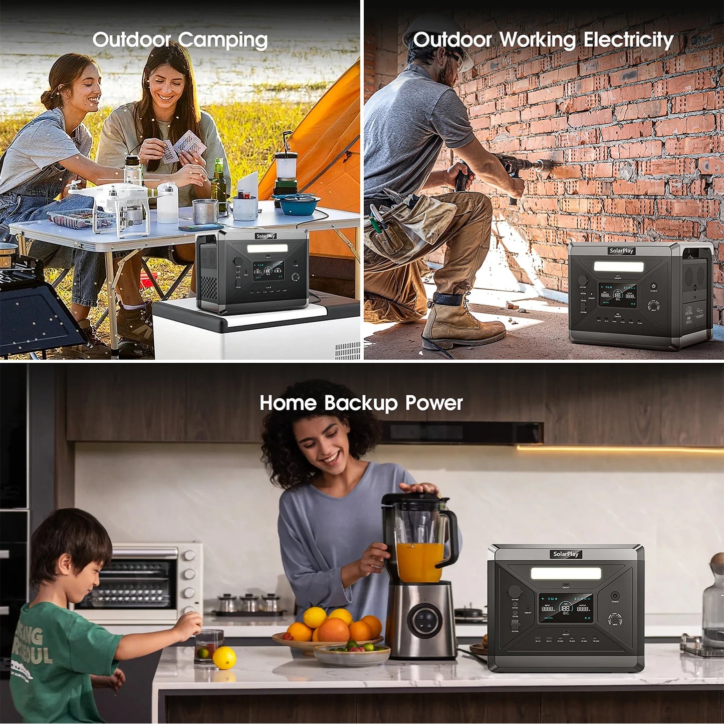 SOLARPLAY Q2501 Portable Power Station 2160WH LiFePO4 Battery, 2400W /4800W Peak
