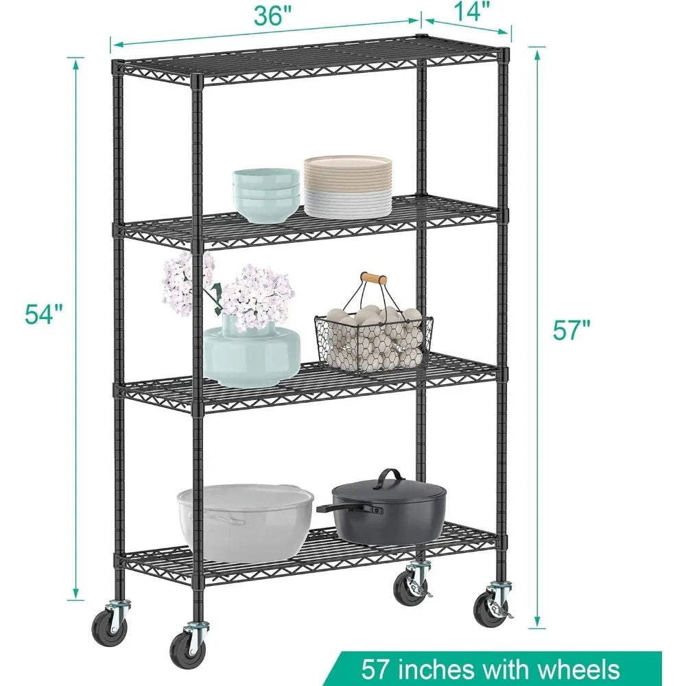 5 Tier Storage Shelves w/Wheels - Metal Shelves for Storage Adjustable Wire Shelving Unit Organizer