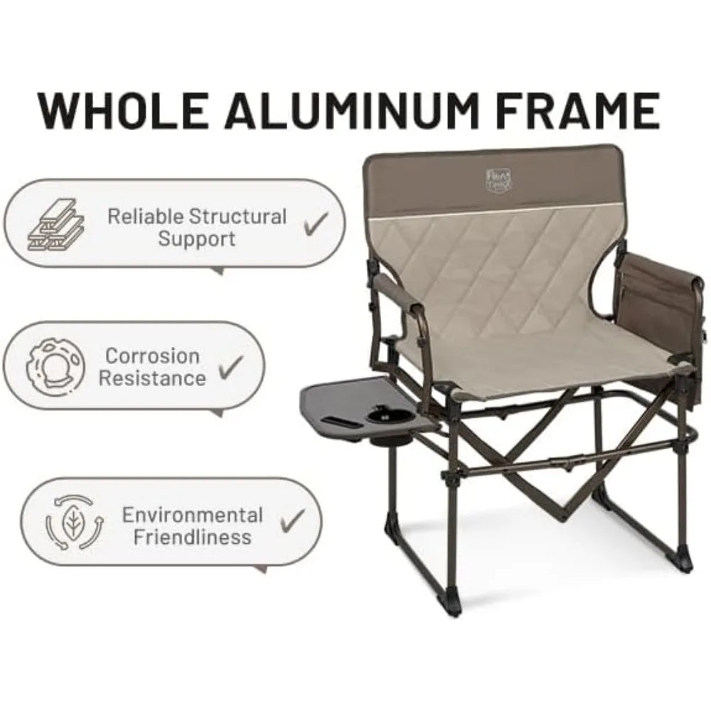 Aluminum Camping Directors Chair w/Side Table Pocket, Portable Folding Chair, Heavy Duty Lawn Chair