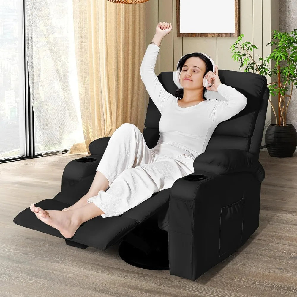 Massage Rocker Recliner Chair with Vibration Massage and Heat, USB and Type-C Ports, 360° Swivel