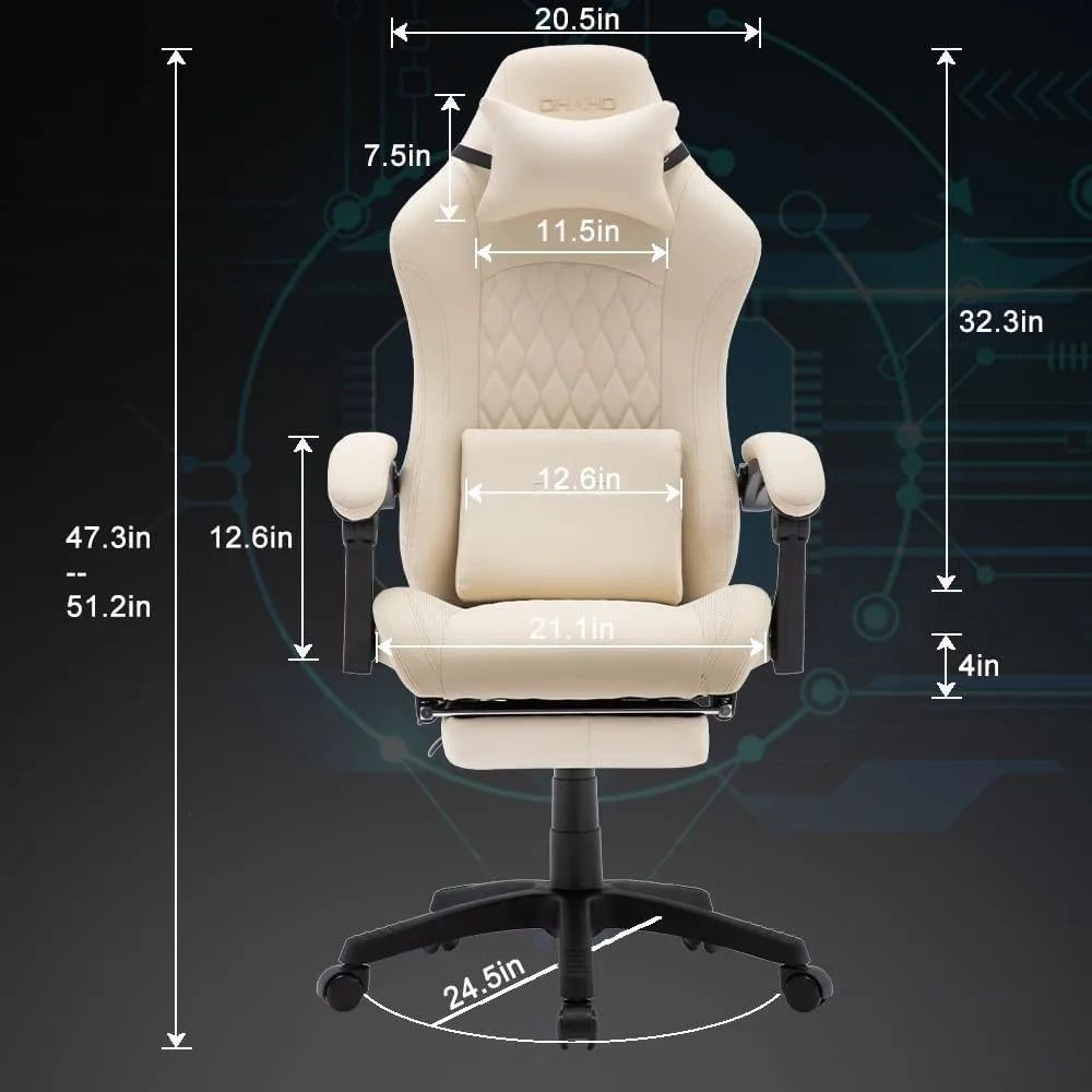 OHAHO Gaming Chair Computer Chair w/ Footrest & Lumbar Support, Height Adjustable Game Chair w/360°