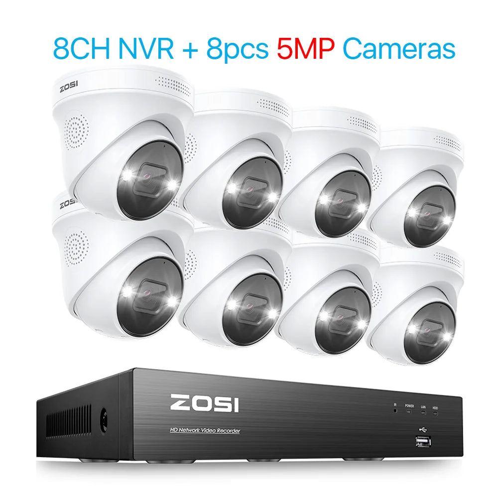 ZOSI 8CH 4K PoE Video Surveillance Camera System AI Face Detection 5MP 8MP Full Color Night Vision