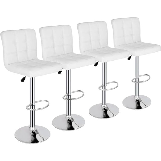 Counter Chairs Adjustable Counter Height Swivel Barstools Set of 4, Square PU Leather Bar Stools