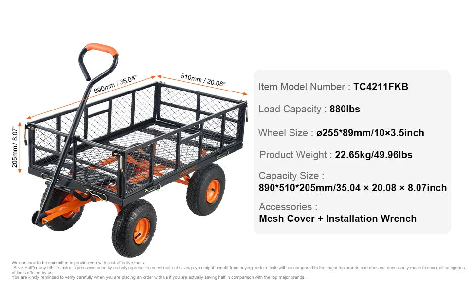 SucceBuy Garden Cart Sturdy Metal Utility Wagon Versatile Dump Cart Wheelbarrow 400/880lbs Capacity