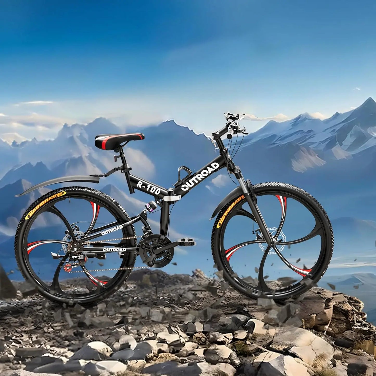 26 Inch Folding Mountain Bike,Full Suspension High-Carbon Steel Foldable Bicycle, Dual Disc Brake