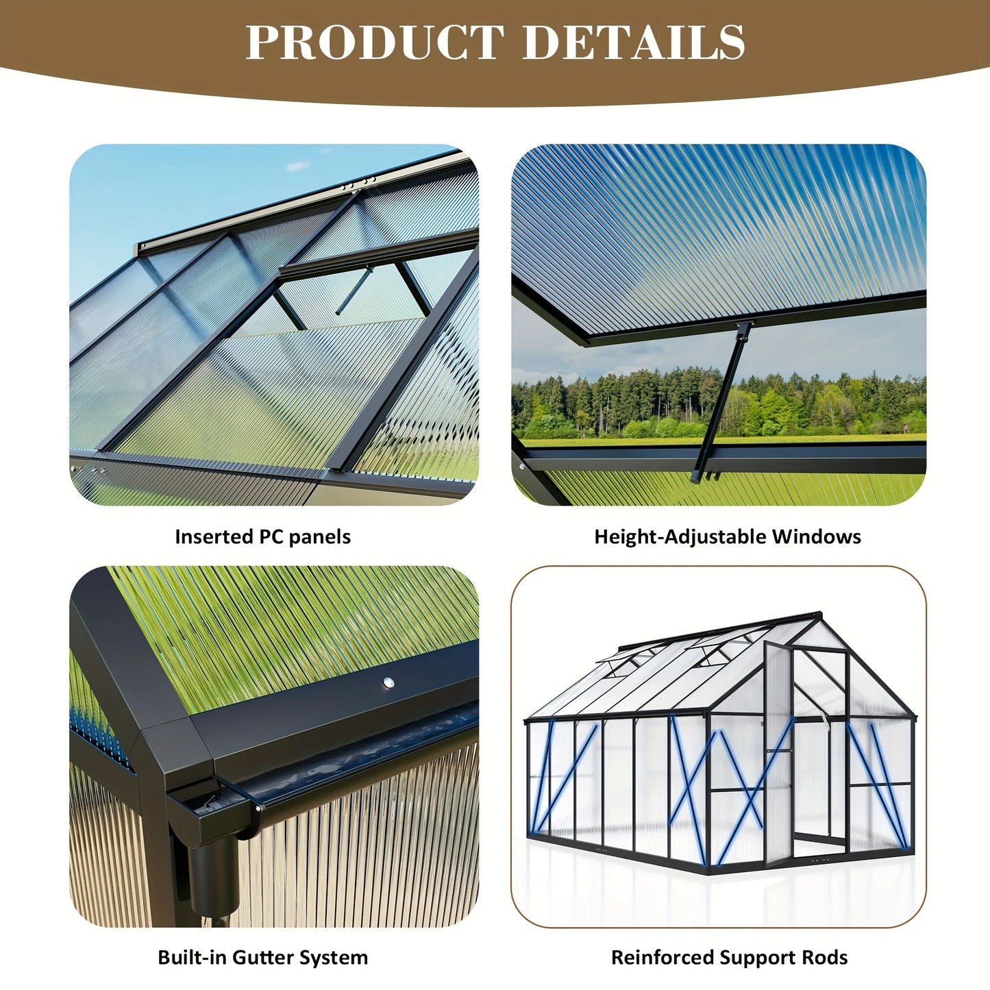 Polar Aurora 4x6FT Polycarbonate Greenhouse, PC Panels & Aluminum Frame w/ Vent Roof - UV Protection