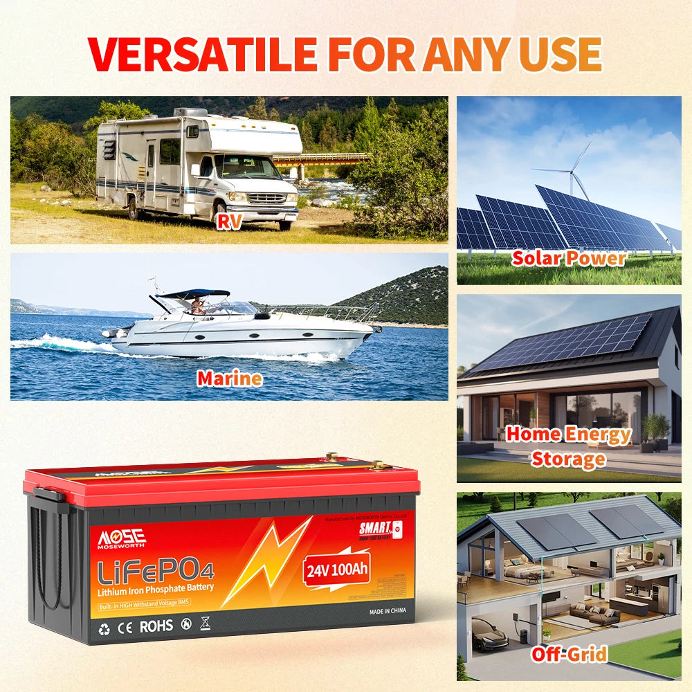 12V 24V LiFePO4 Battery w/Bluetooth 100Ah 140Ah 168Ah Lithium Iron Phosphate Battery Rechargeable