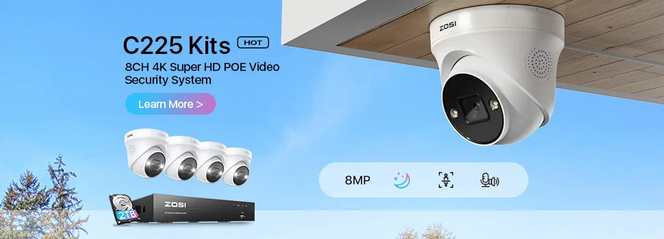 ZOSI WiFi Security Camera System 8CH 2K H265+ Wifi NVR 3MP Outdoor Waterproof CCTV Camera Wireless