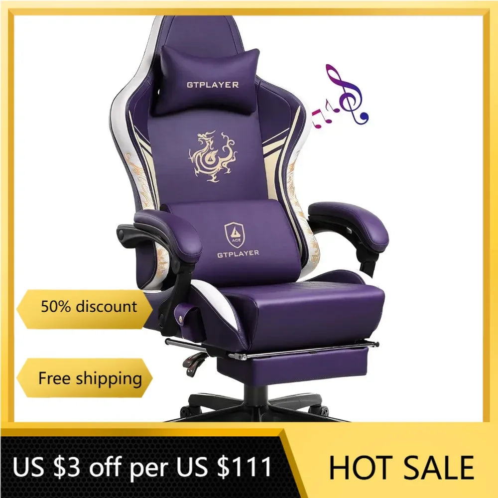 Gaming Chair with Bluetooth Speakers and Footrest, Dragon Series Video Game Chair