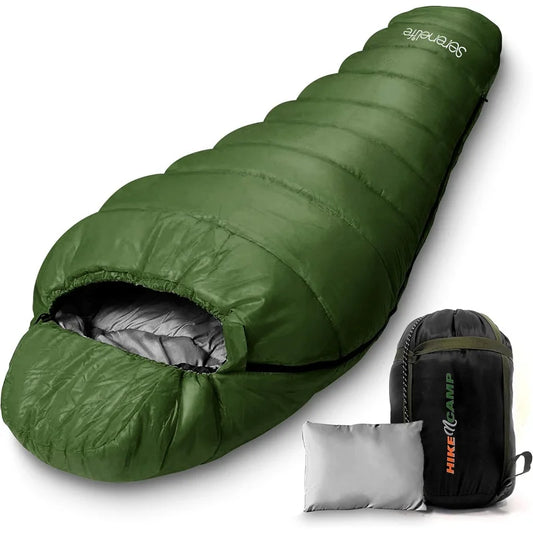 Backpacking sleeping bag camping gear-mummy bag for adults/teens W/pillow, lightweight weather proof