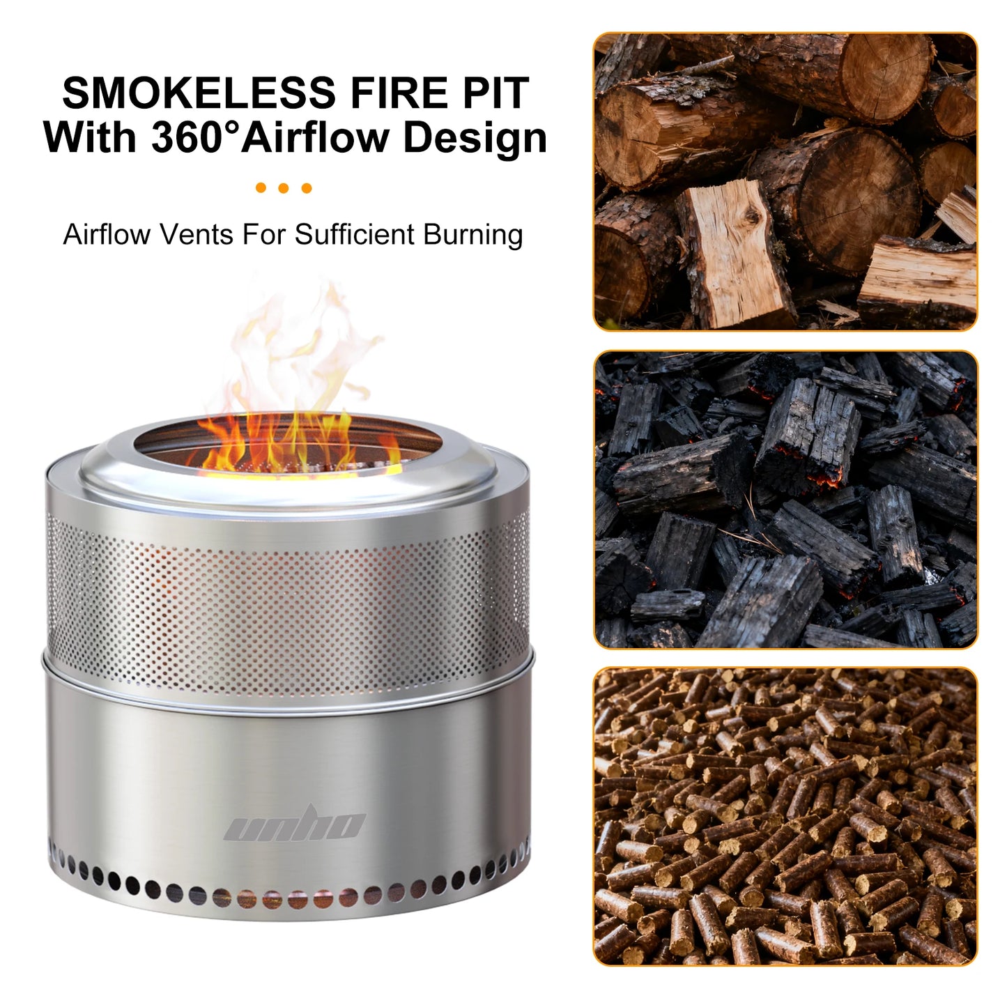 Wood Burning Firepit,Large Stainless Steel Smokeless Fire Pit with Carry Bag, Camping Firewood