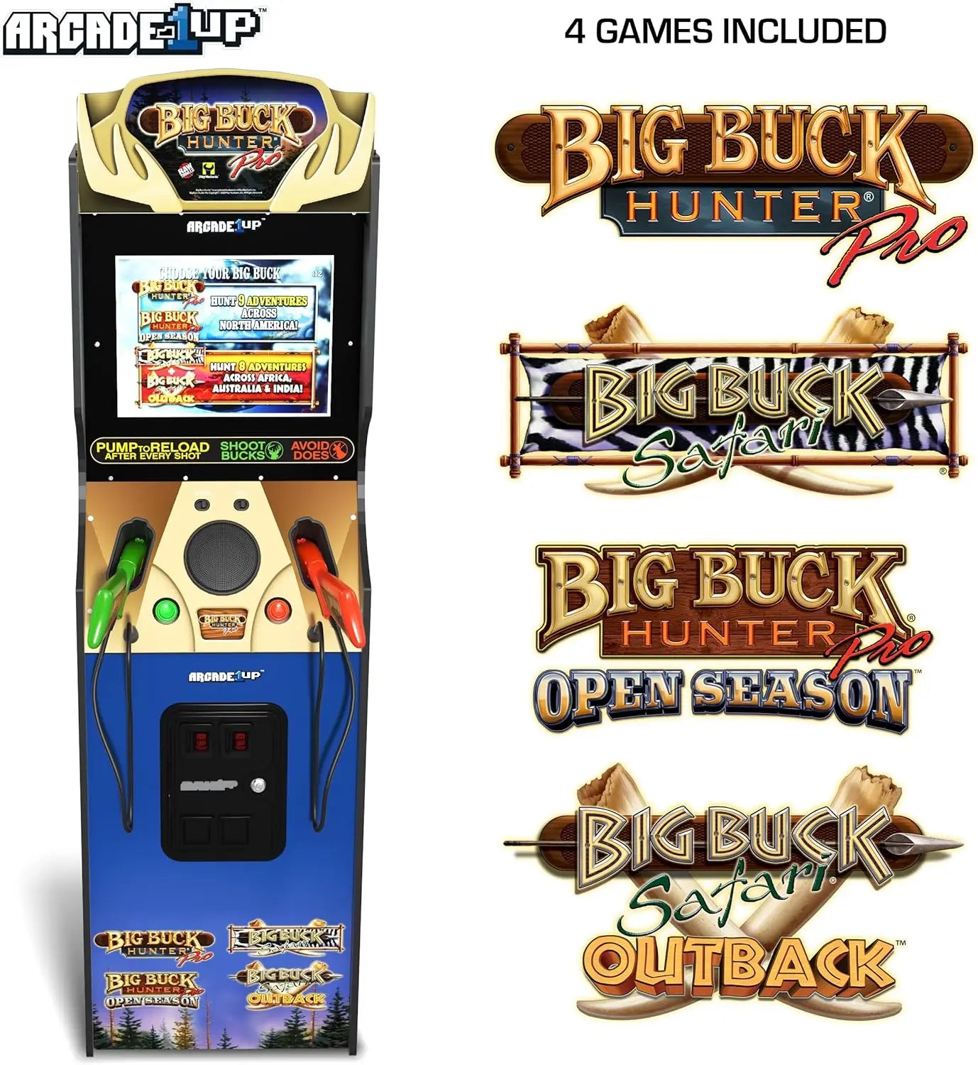 Big Buck Hunter Pro Deluxe Arcade Machine for Home, 5-Foot-Tall, 4 Classic Games, and 17-inch Screen