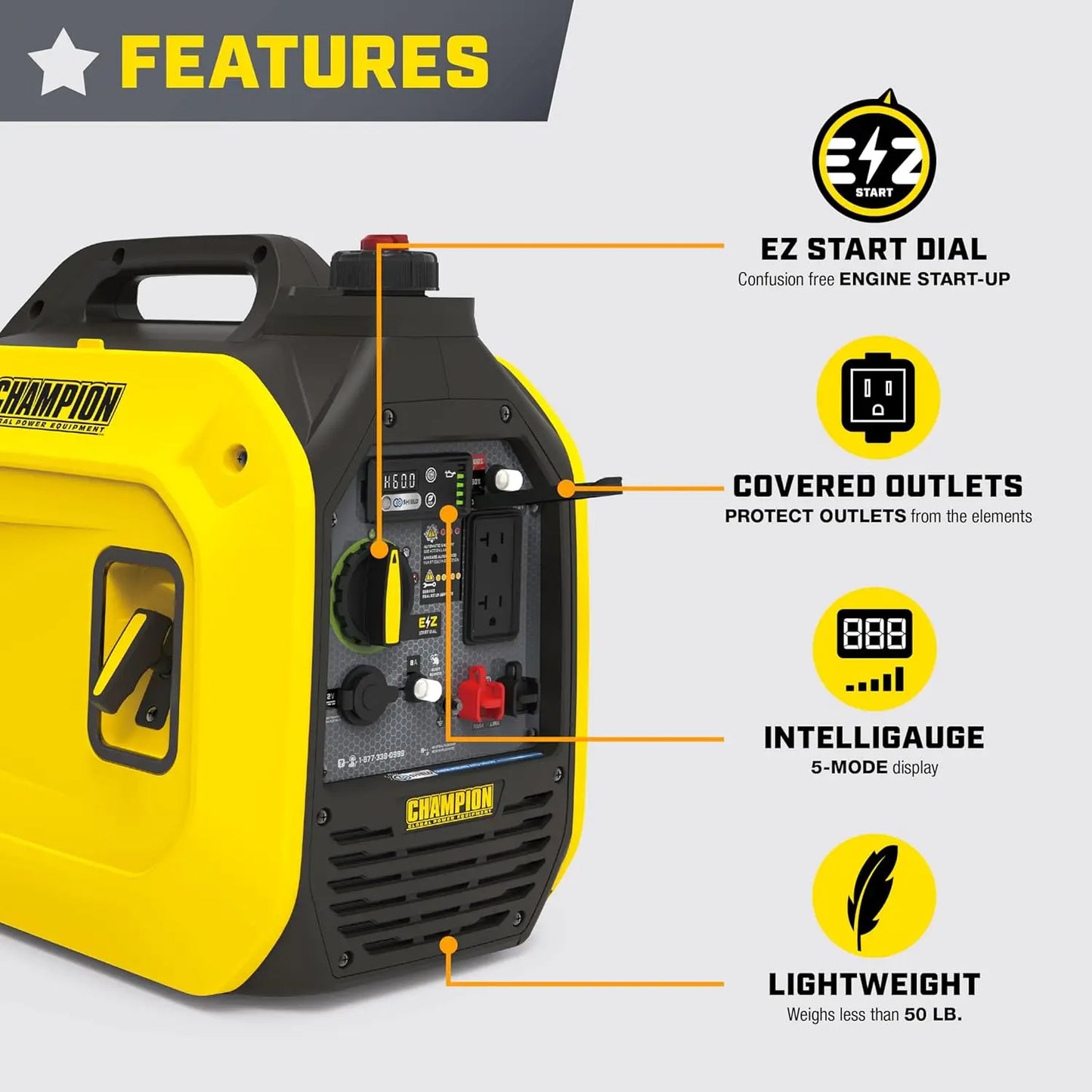 2500-Watt Ultralight Portable Inverter Generator CO Shield w/2500 starting watts 1850 running watts