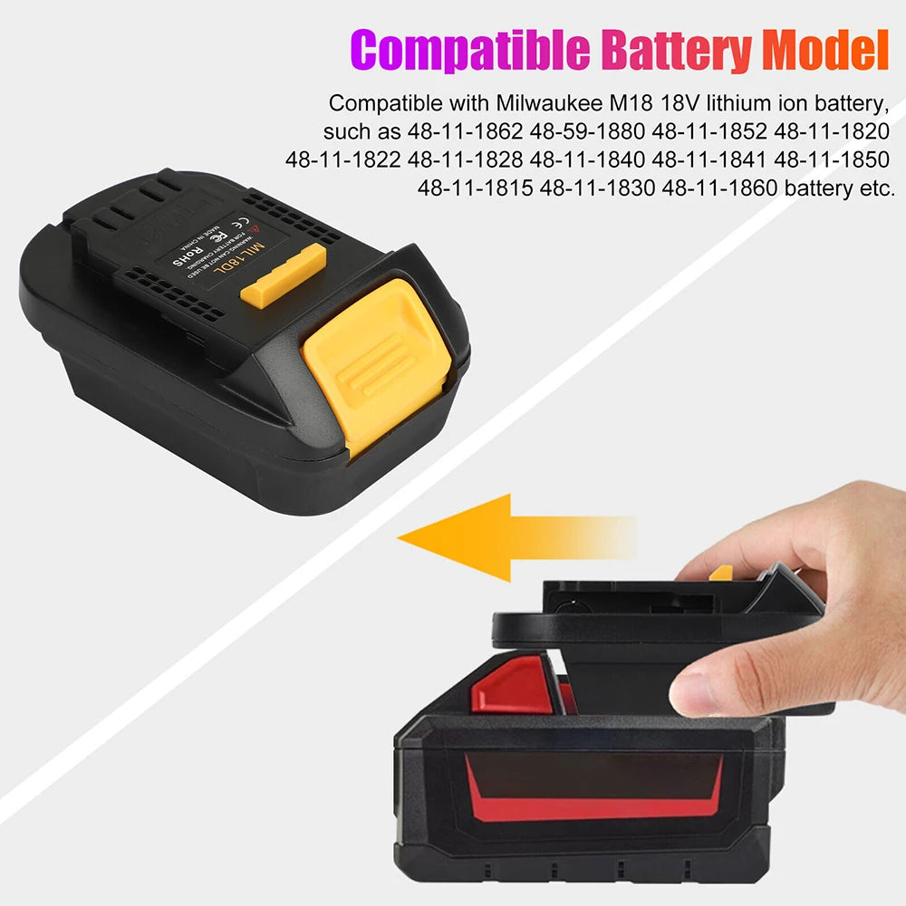 MIL18DL Adapter for Milwaukee 18V Li-Ion Battery Convert to Dewalt MAX 18V/20V, Battery Converter