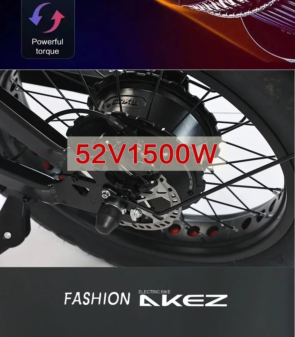 Ebike AKEZ King Kong1500W 48V 41AH dual battery, 20-inch fat tires, hydraulic oil brakes