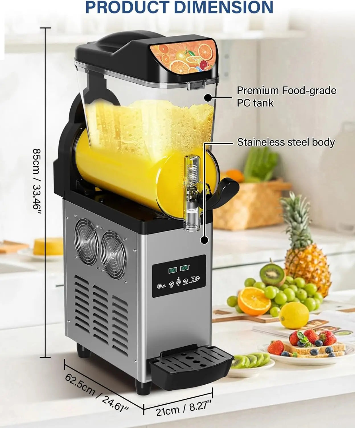 Commercial Slushy 15L/3.96 G Margarita Machine, 450W Stainless Steel Smoothie Maker, Self-Cleaning